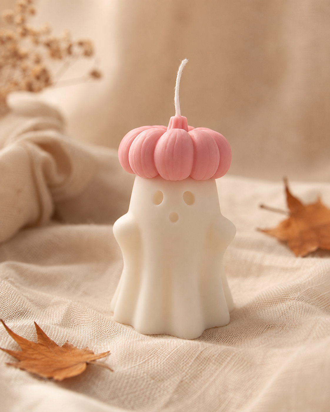 Vela de abóbora fantasma rosa