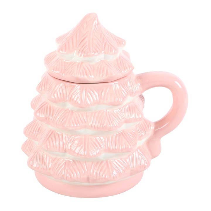 Caneca em forma de árvore de Natal rosa