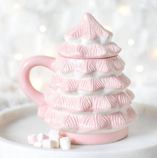 Caneca em forma de árvore de Natal rosa