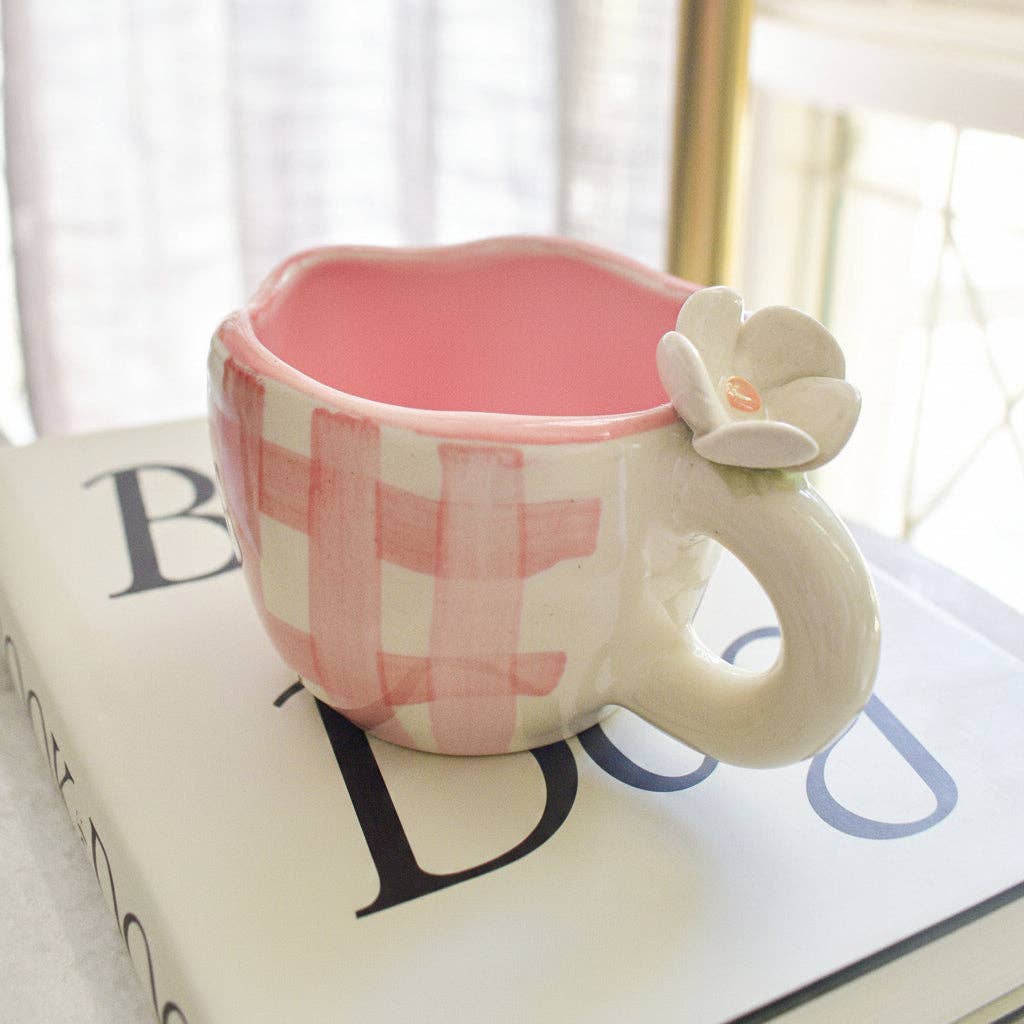 Caneca | Cerâmica Pintada à Mão com Desenho de Margarida | Rosa: Individual