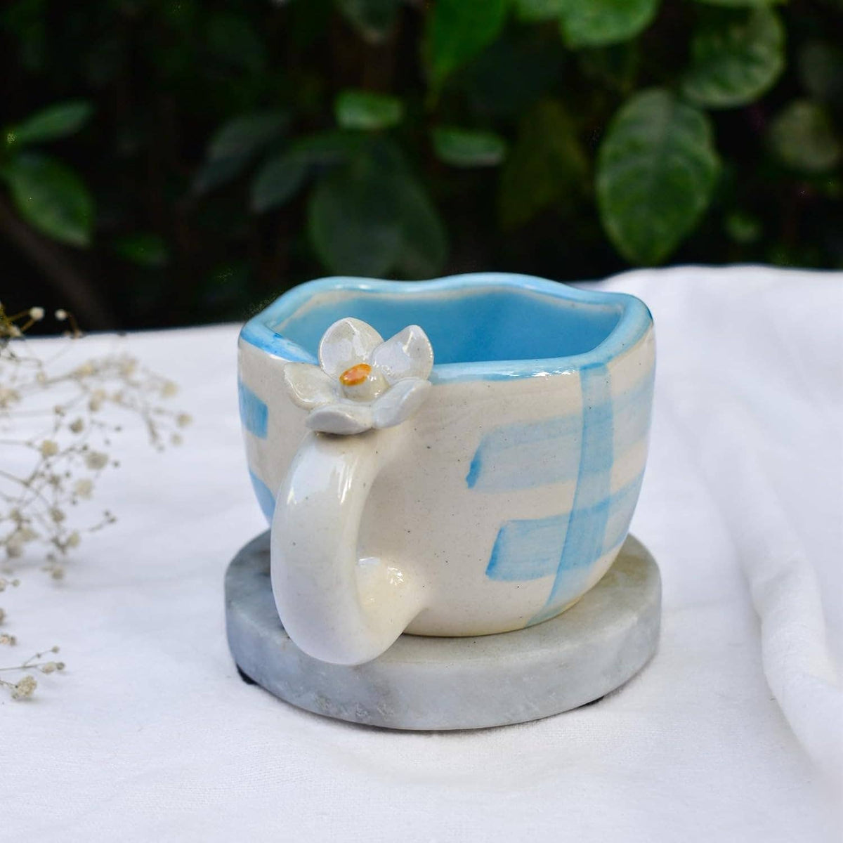 Caneca de Café | Chávena de Cerâmica Margarida Artesanal Azul | Barro