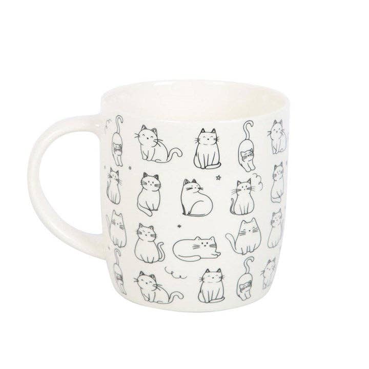 Caneca branca com estampa de gato feliz