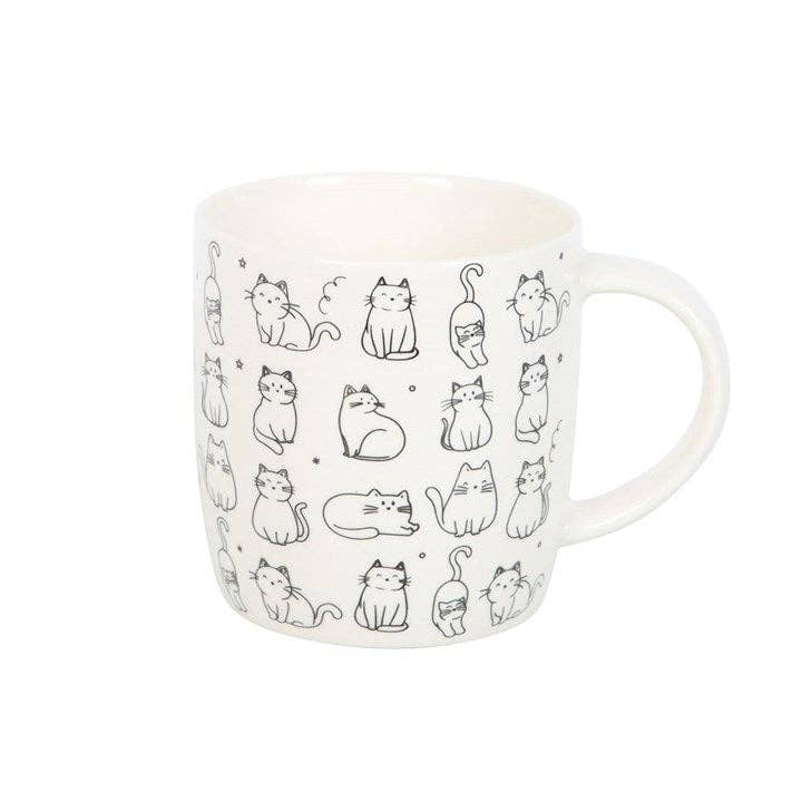 Caneca branca com estampa de gato feliz