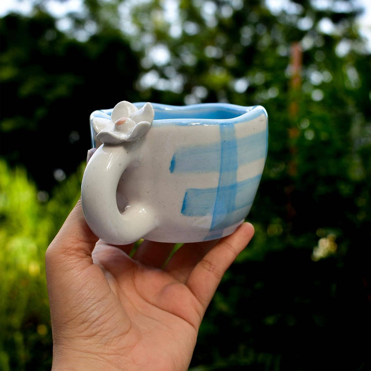 Caneca de Café | Chávena de Cerâmica Margarida Artesanal Azul | Barro