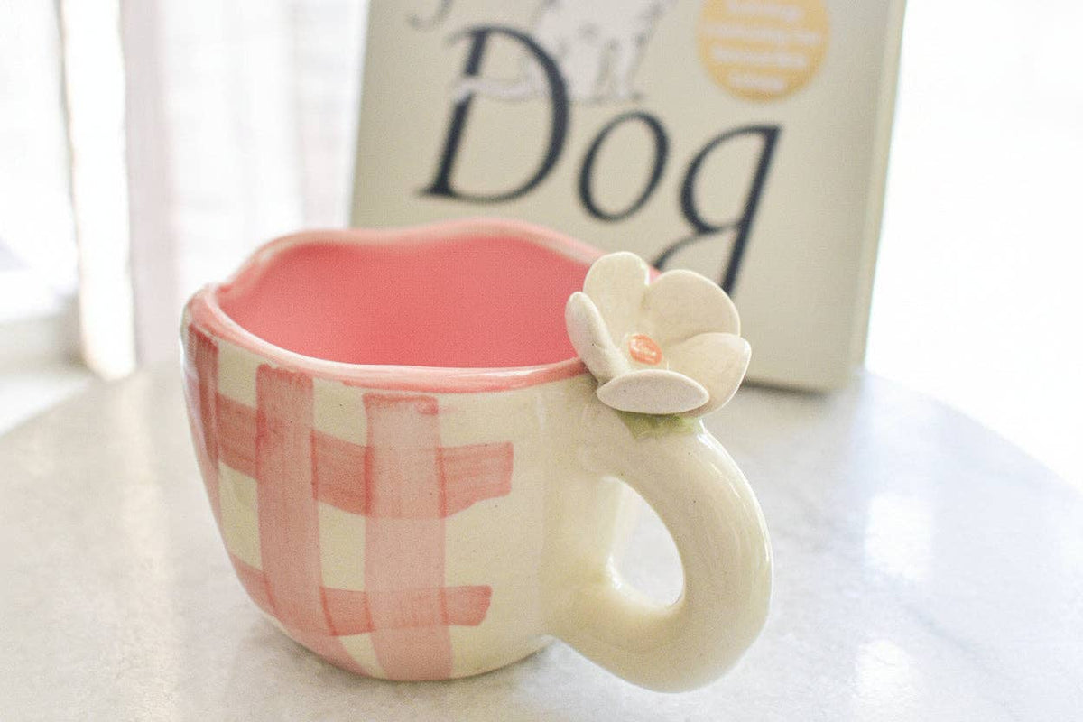 Caneca | Cerâmica Pintada à Mão com Desenho de Margarida | Rosa: Individual