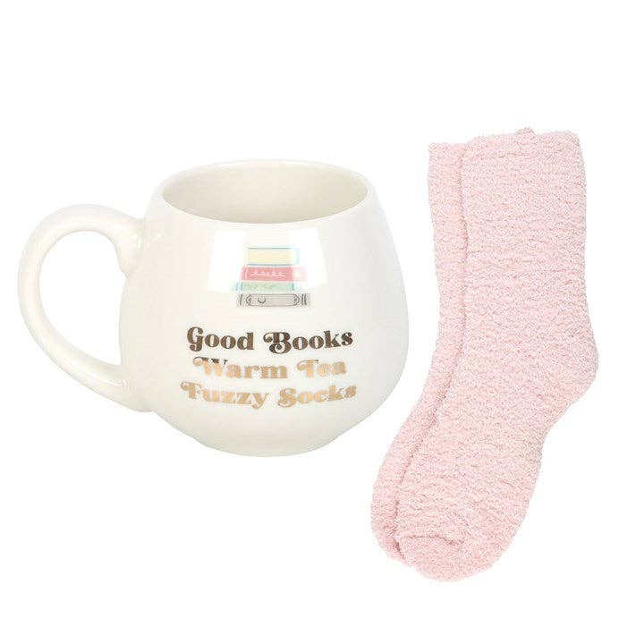 Conjunto de Caneca e Meias "Good Books"