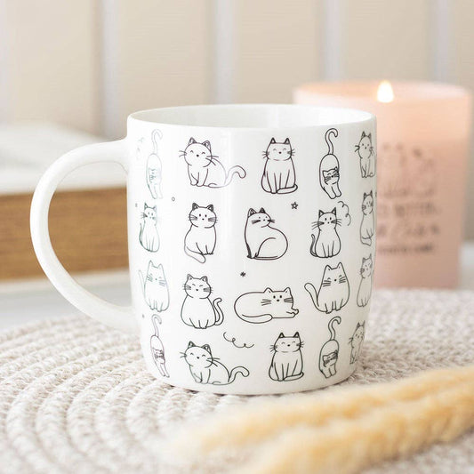Caneca branca com estampa de gato feliz