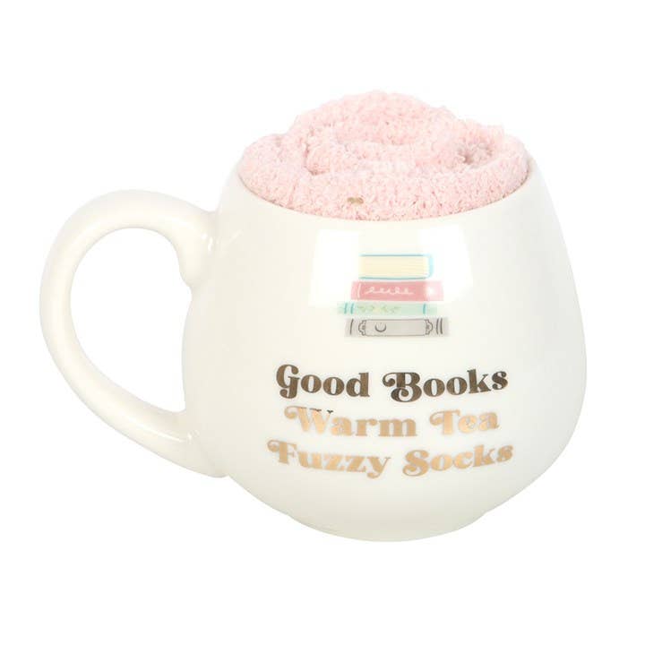 Conjunto de Caneca e Meias "Good Books"