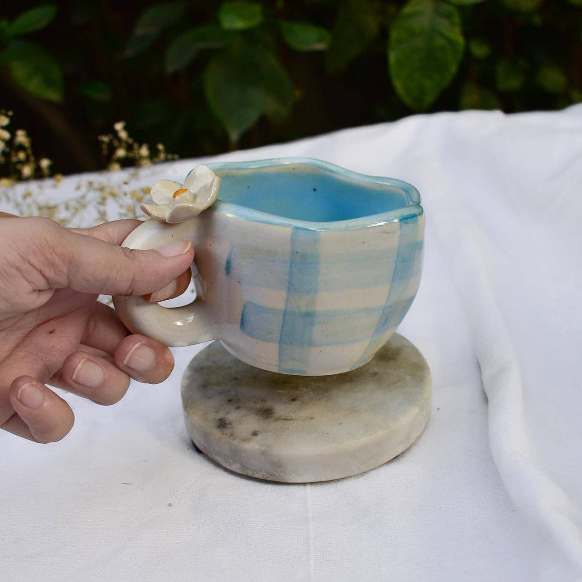 Caneca de Café | Chávena de Cerâmica Margarida Artesanal Azul | Barro