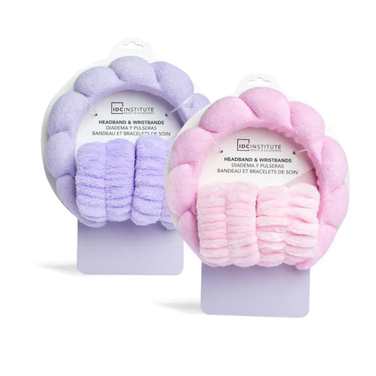 Faixa de cabelo e pulseira para cuidados com a pele
