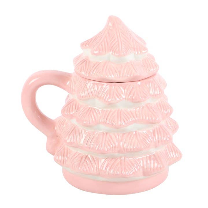Caneca em forma de árvore de Natal rosa