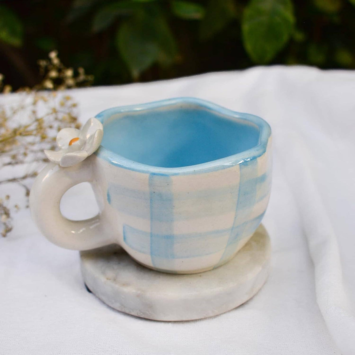Caneca de Café | Chávena de Cerâmica Margarida Artesanal Azul | Barro