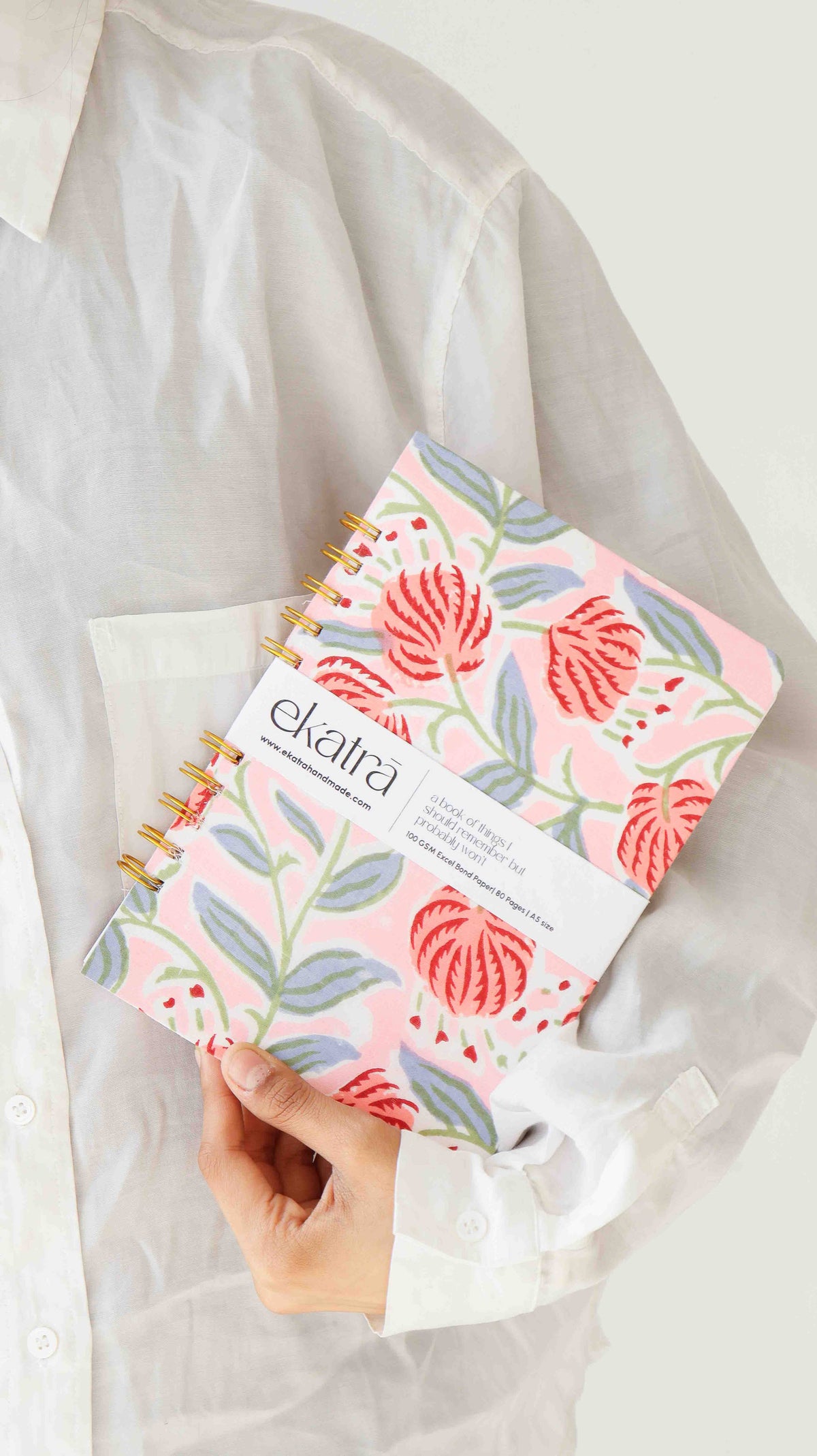 Caderno | Encadernação em Espiral Feito à Mão A5 Pautado Sustentável: Floral verde