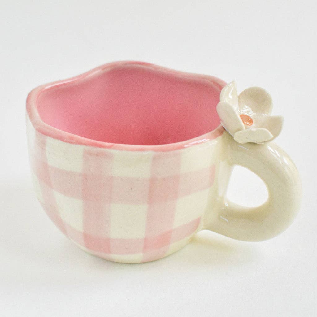 Caneca | Cerâmica Pintada à Mão com Desenho de Margarida | Rosa: Individual