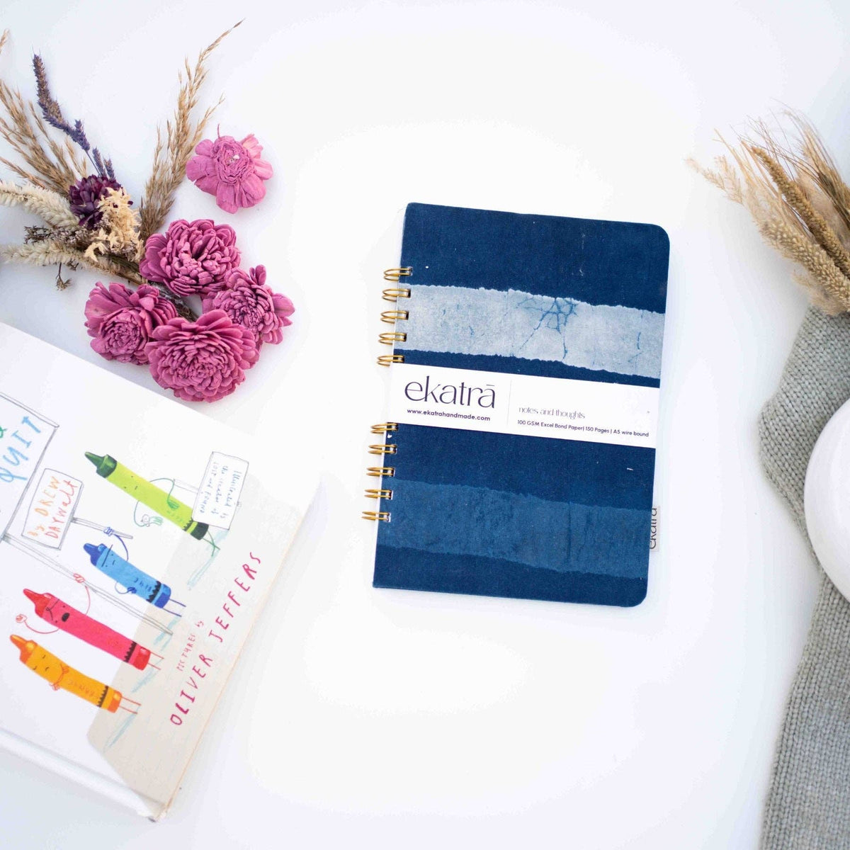 Caderno | Encadernação em Espiral Feito à Mão A5 Pautado Sustentável: Floral verde