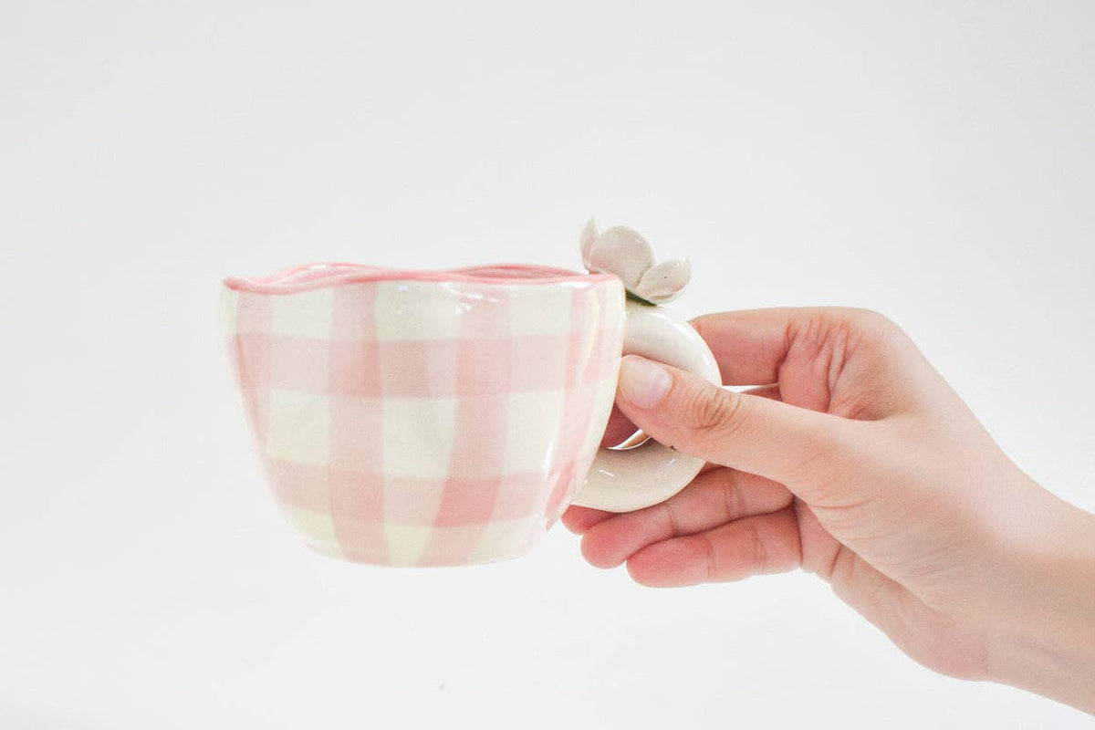 Caneca | Cerâmica Pintada à Mão com Desenho de Margarida | Rosa: Individual