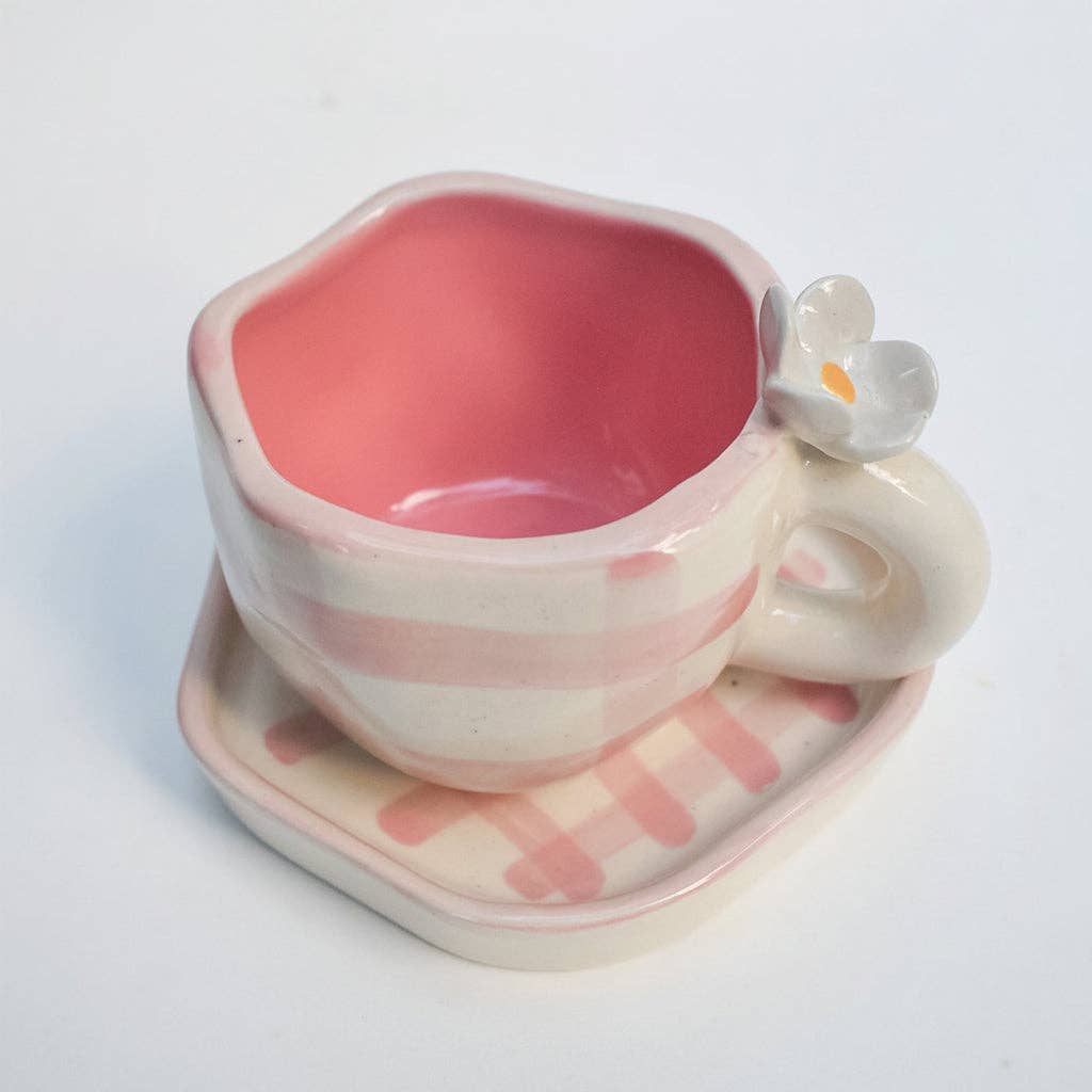 Caneca | Cerâmica Pintada à Mão com Desenho de Margarida | Rosa: Individual