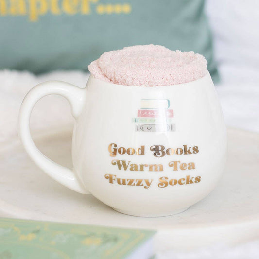 Conjunto de Caneca e Meias "Good Books"