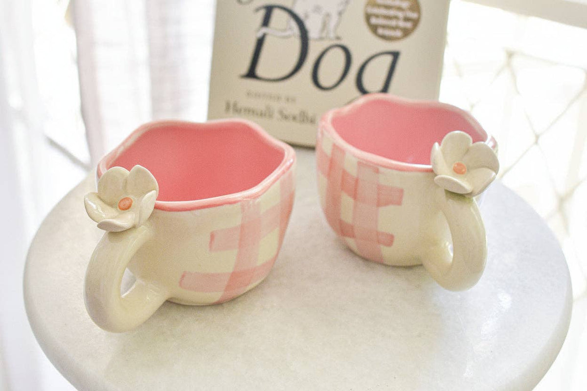 Caneca | Cerâmica Pintada à Mão com Desenho de Margarida | Rosa: Individual