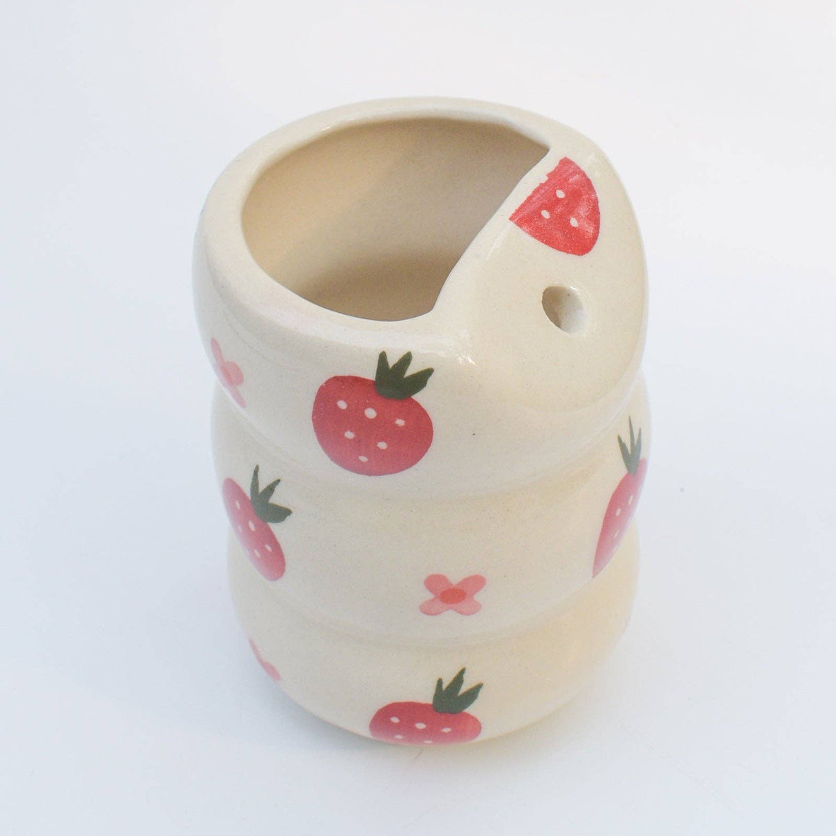 Copo térmico | Cerâmica rosa pintada à mão com flor de morango