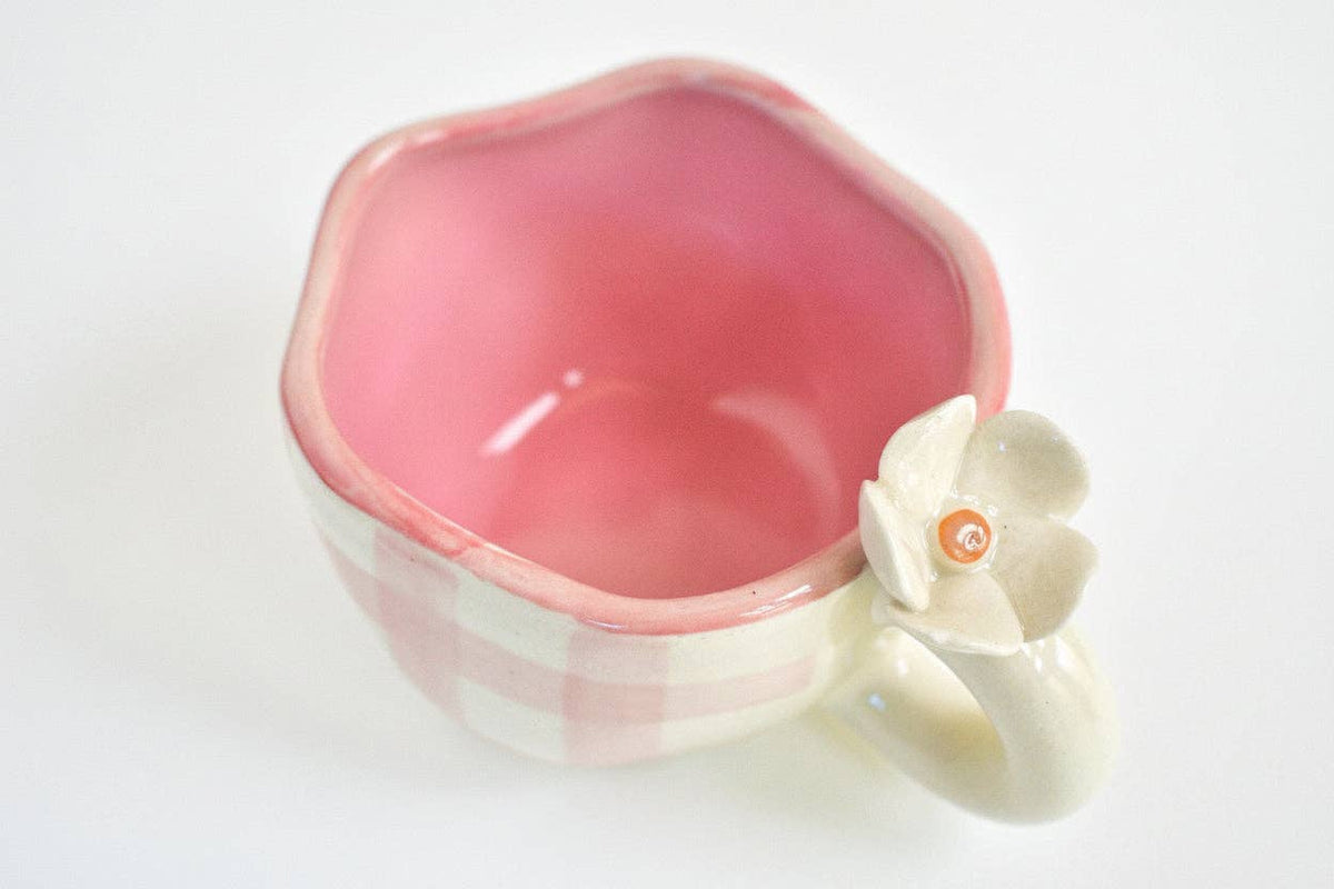Caneca | Cerâmica Pintada à Mão com Desenho de Margarida | Rosa: Individual