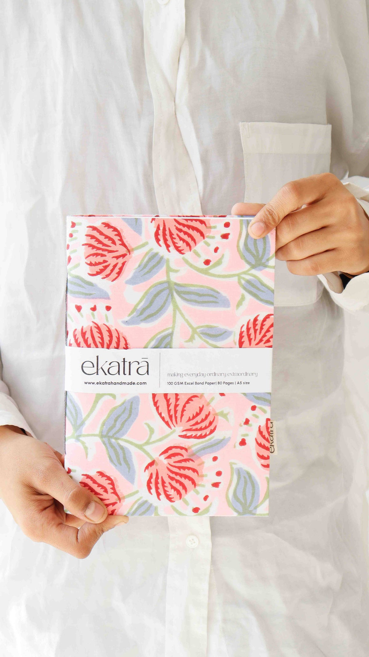 Caderno | Costurado, sem pautas, A5, capas estampadas, ecológico: Floral rosa