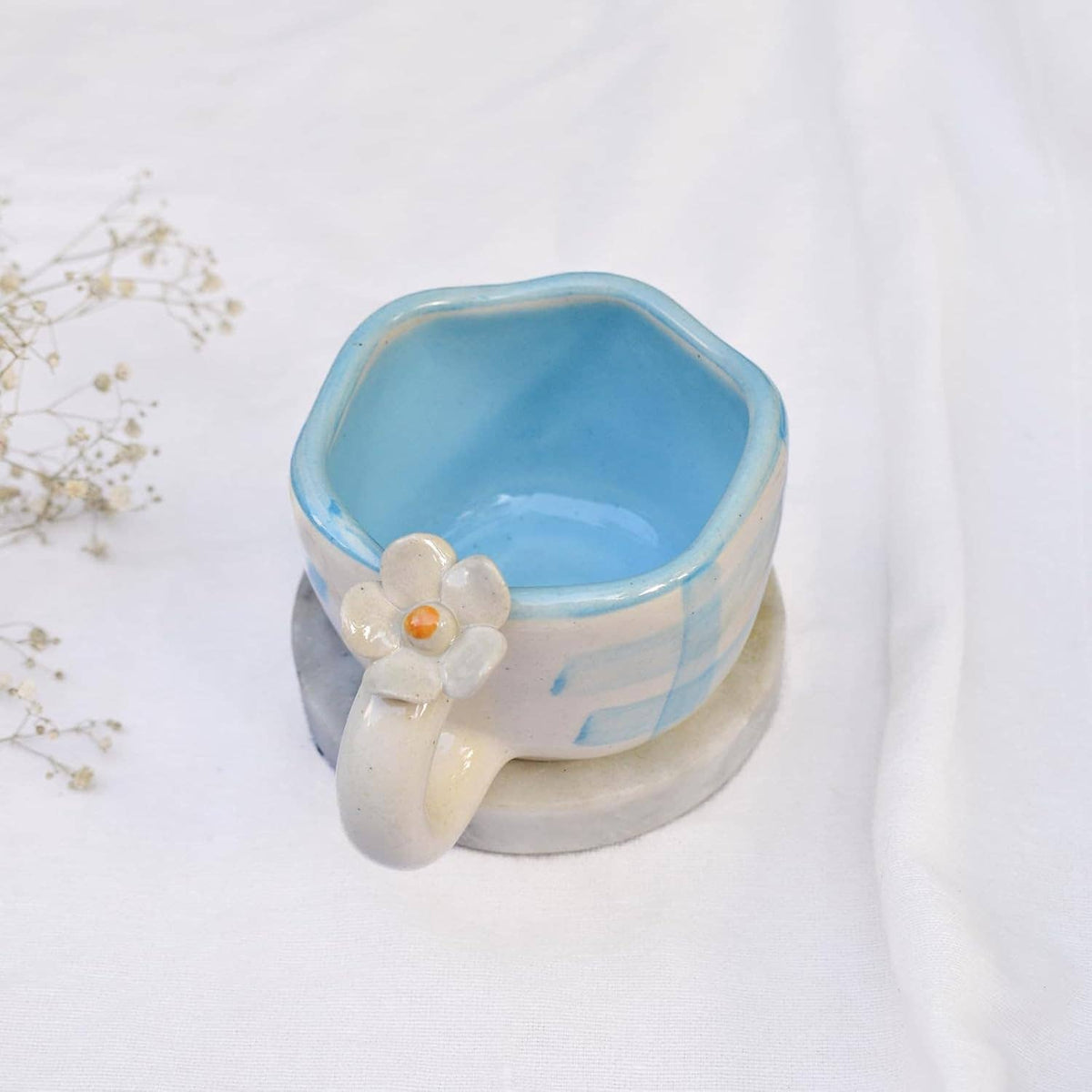 Caneca de Café | Chávena de Cerâmica Margarida Artesanal Azul | Barro
